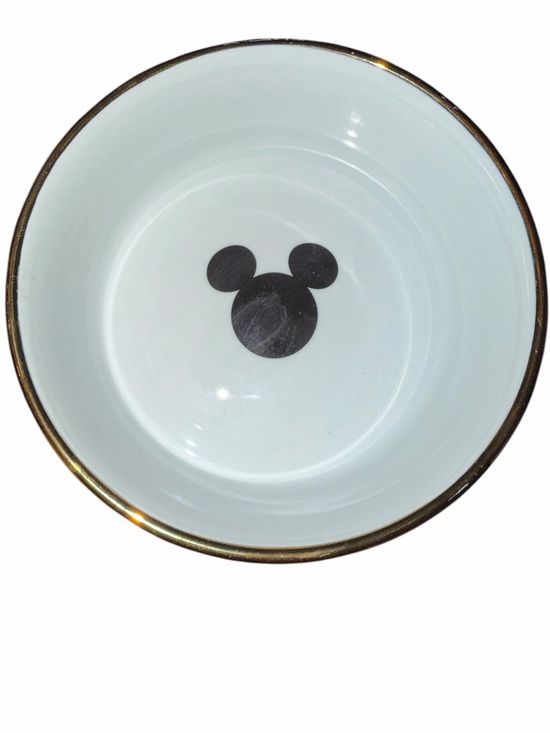 Disney Other - Disney White Ceramic Dog Bowl with Black Mickey Head and Gold Rim